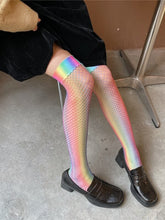 Aesthetic y2k rainbow fishnet stockings