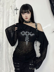 Alternative cross ruffled collar top