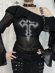 Alternative cross ruffled collar top