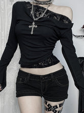 Alternative goth flocking patchwork top