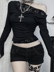 Alternative goth flocking patchwork top