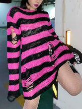 Alternative punk ripped stripes sweater