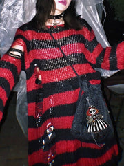 Alternative punk ripped stripes sweater