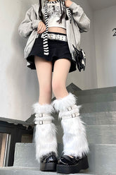 Artificial fur y2k garters leg warmers