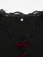 Bianca hollow-out red bows lace top