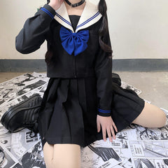 Black Blue White JK sailor girl school uniform set