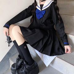 Black Blue White JK sailor girl school uniform set