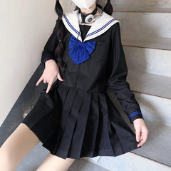 Black Blue White JK sailor girl school uniform set