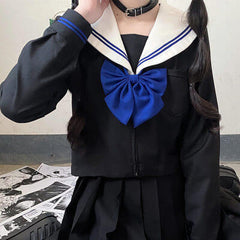 Black Blue White JK sailor girl school uniform set