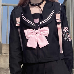 Black Pink Cute heart JK uniform set