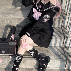 Black Pink Cute heart JK uniform set