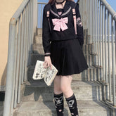 Black Pink Cute heart JK uniform set