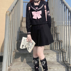 Black Pink Cute heart JK uniform set