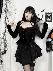 Elegant goth lace-up ribbon top