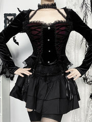 Elegant goth lace-up ribbon top