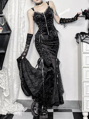 Goth floral jacquard fishtail skirt