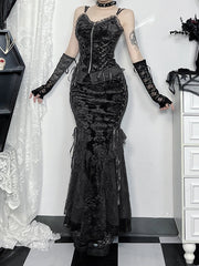 Goth floral jacquard fishtail skirt