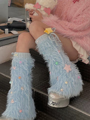 Holiday star furry leg warmers