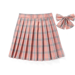 JK Skirt+Bow 48cm vintage plaid uniform skirt