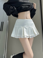 Lace trim soft mini skirt