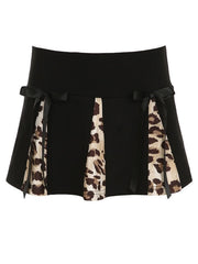 Leopard color-block mini skirt