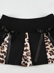 Leopard color-block mini skirt