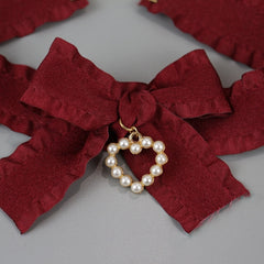 Pearl heart red bow choker