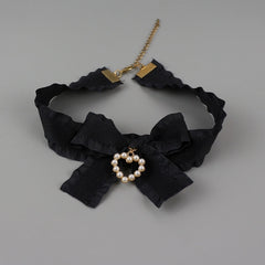 Pearl heart red bow choker