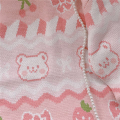 Pink strawberry bow bear sweater