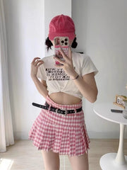 Plus Size Pink academia belt skirt
