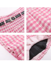Plus Size Pink academia belt skirt