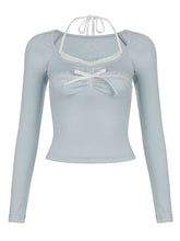 Sienna bow blue halter top
