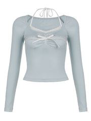 Sienna bow blue halter top