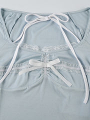Sienna bow blue halter top
