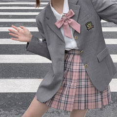 Skirt / Bow JK Valentine Pink plaid uniform skirt
