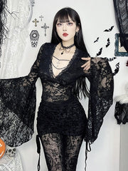 Witchy goth floral lace top