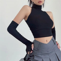 Pydshop 2024 New Spicy Girls Y2k Tops Oversleeve Sexy Turtleneck Tank Top for Women's Slim Fit Short tshirt Skinny Streetwear Crop Top