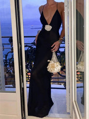 Deep V-Neck Backless Maxi Evening Dress