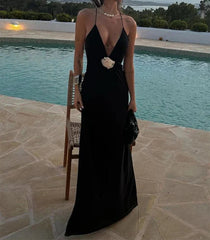Deep V-Neck Backless Maxi Evening Dress
