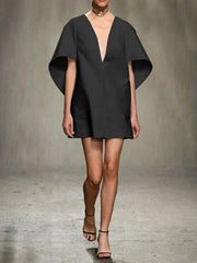 Deep V-Neck Half Sleeve Loose Mini Dress