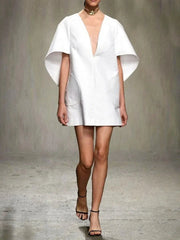 Deep V-Neck Half Sleeve Loose Mini Dress