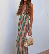 Deep V-neck High Waist Long Dress