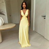 Deep V-Neck Hollow Out Maxi Dress