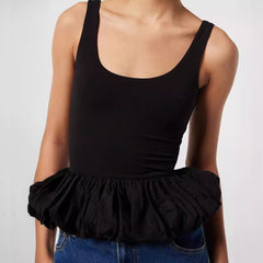 Pydshop Solid Color Slim Camisole Top Bubble Vest Women's Ruched Patchwork Sexy Sleeveless Hot Girl Y2K Club Party Short Vestido