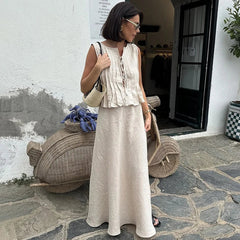 Pydshop Lace-up Cotton Linen Women's T-Shirt Frill Splice Solid Color Top Fashion Loose Sleeveless Hot Girl Club Party Top SummerChristmas Gifts