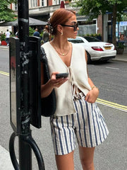 Pydshop Casual Lace Up Vest Top For Women V Neck Sleeveless Knitted Top Slim Fit Cut Out Autumn New Fashion Female Cardigan Vest