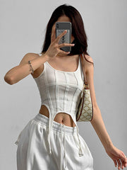 Pydshop Taruxy Y2k Croset Top Women Summer Fashion Vintage Irregular Rib Knitted Sleeveless Slim Cropped Tops Feminino Sexy Tank TopChristmas Gifts