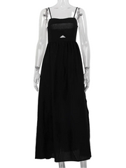 Elegant Black Cotton Ankle-Length Dress