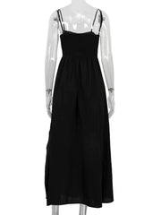 Elegant Black Cotton Ankle-Length Dress