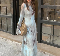 Elegant Flare Long Sleeves Maxi Dress